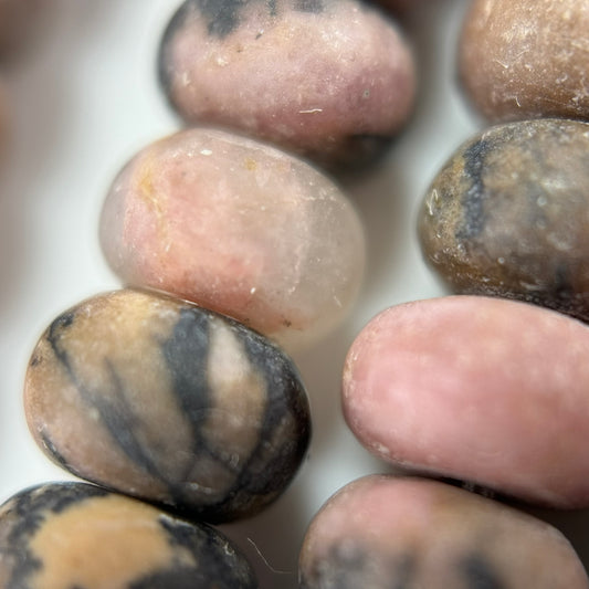 Dendritic Rhodonite Frosted Rondelle Beads