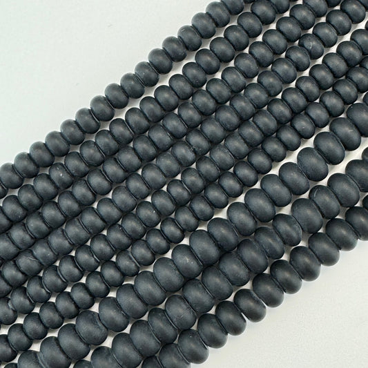 Black Onyx Frosted Rondelle Beads