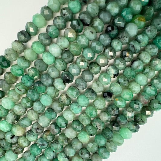 Emerald Faceted Precious Stone Beads - Rondelle Shape