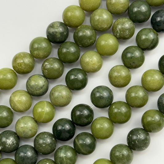 Green Olive Serpentine Polished Round Beads