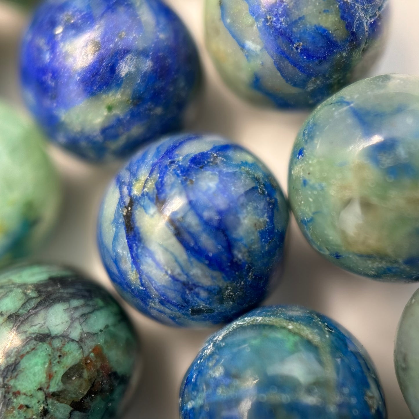 Bluish Azurite and Chrysocolla Polished Round Beads image 1