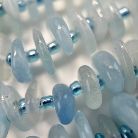 Aquamarine Polished Round Blade Beads - (AA Quality)