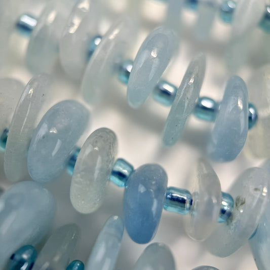Aquamarine Polished Round Blade Beads - (AA Quality)