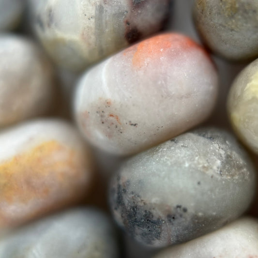 Beige Crazy Lace Agate Frosted Rondelle Beads