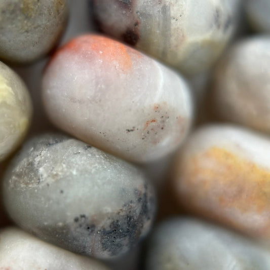 Beige Crazy Lace Agate Frosted Rondelle Beads