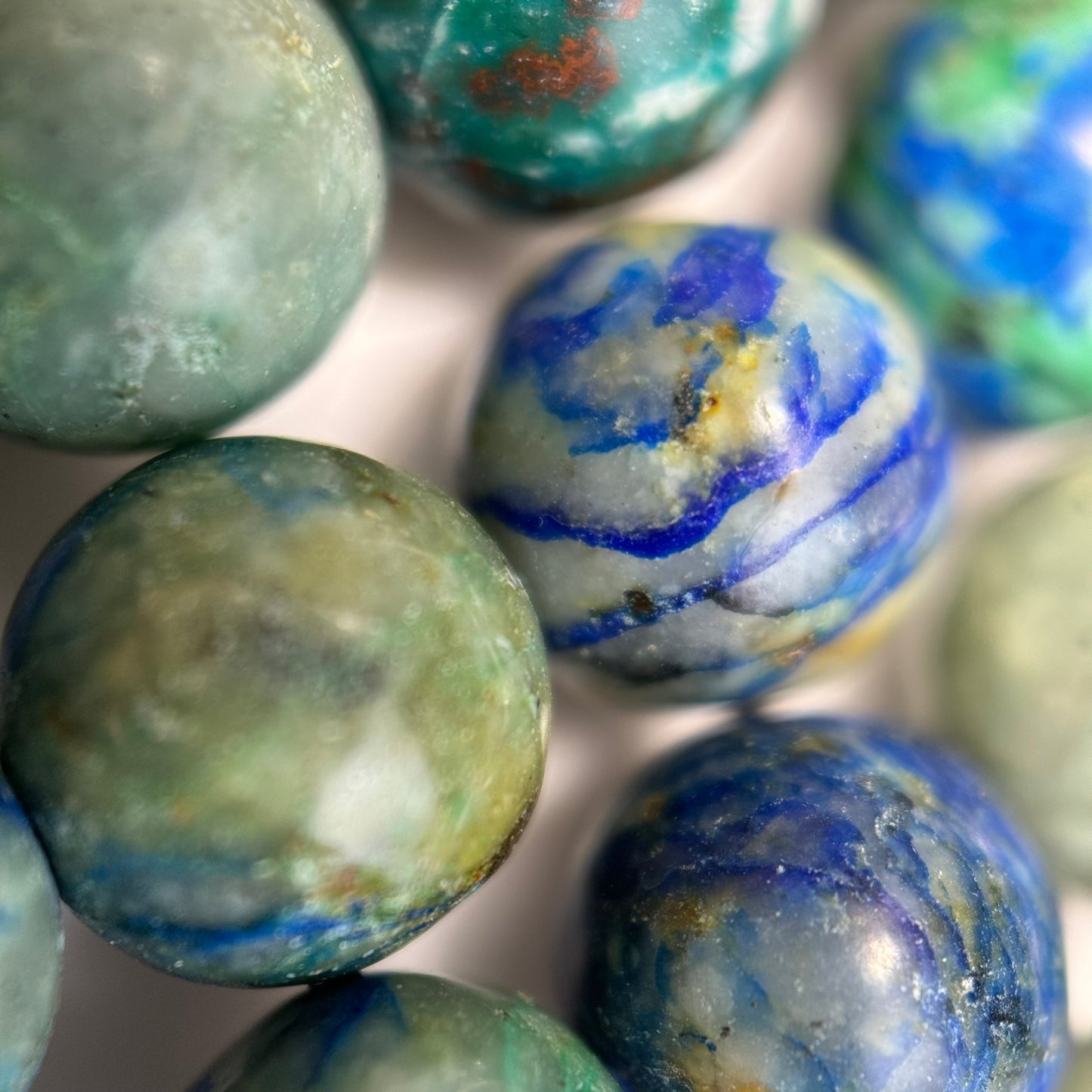 Bluish Azurite and Chrysocolla Polished Round Beads image 2