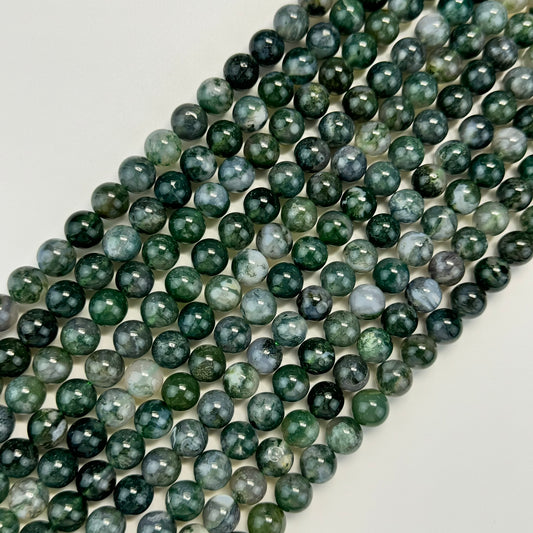 Moss Agate Beads - Polished Round - (AAA Quality)
