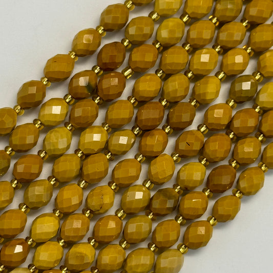 Faceted Yellow Mookaite Beads - Barrel Shaped Beads