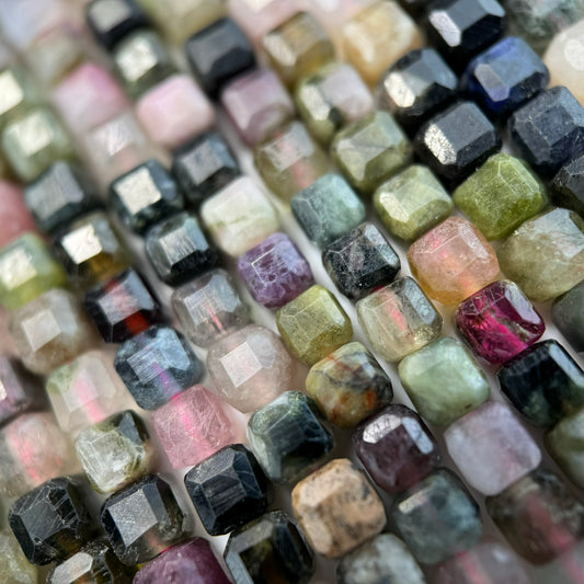 Multicolor Tourmaline Square Beads