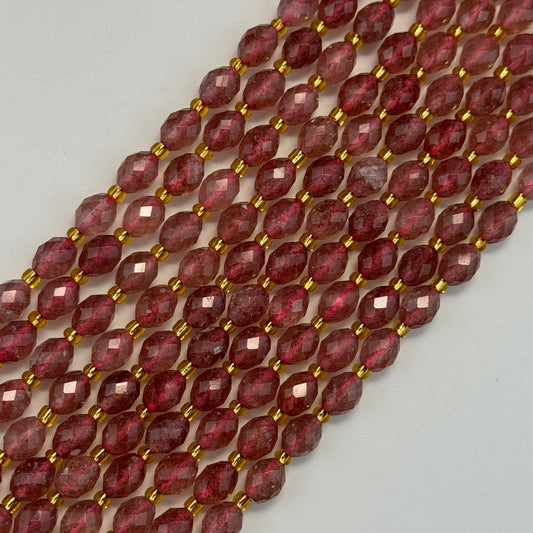 Strawberry Quartz Faceted Barrel Beads