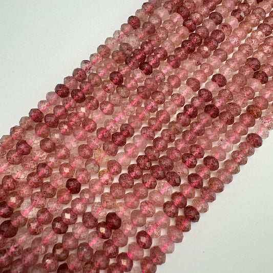 Faceted Strawberry Quartz Rondelle Beads (6x4mm) image 0