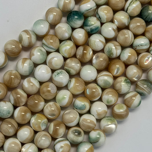 Green Shell Mother Of Pearl Polished Round Beads