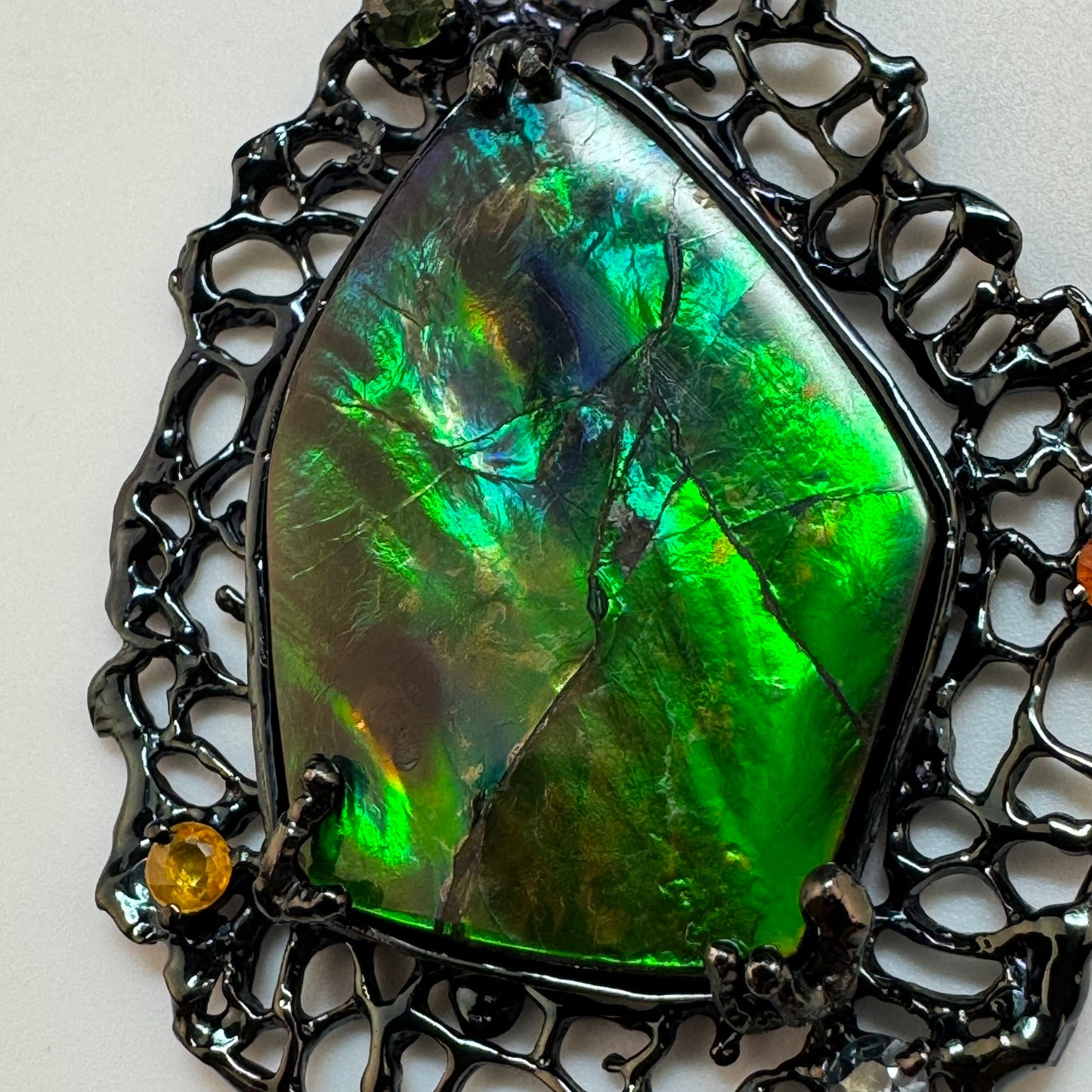 Ammolite Pendant with Multicolor Sapphires image 1