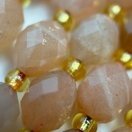 Moonstone Sunstone Faceted Barrel Beads - (AA Quality)