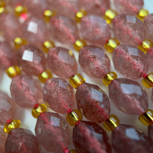 Strawberry Quartz Faceted Barrel Beads