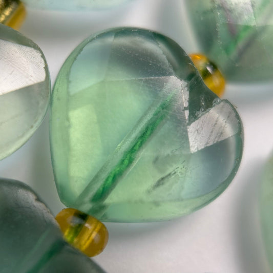 Green Fluorite Beads - Faceted Heart Shape