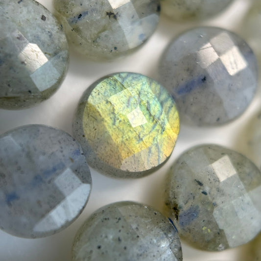 Labradorite Faceted Lentil Shape Beads (A Quality)