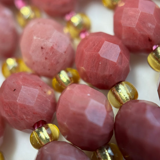 Rhodonite Faceted Barrel Beads - (AA Quality)