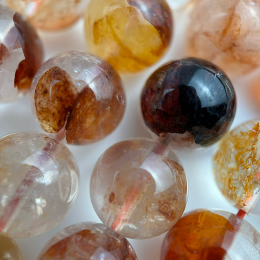 Red Hematoid Quartz Polished Round Beads