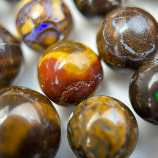 Australian Boulder Opal Polished Round Beads - (AA Quality)