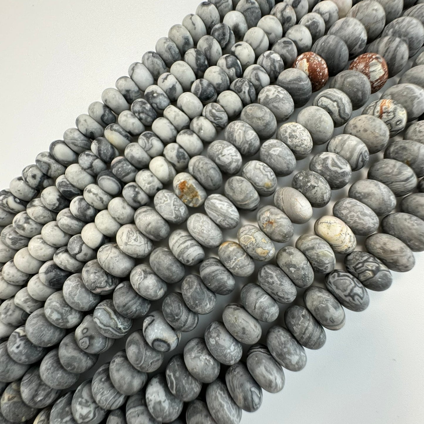 Grey Crazy Lace Agate Frosted Rondelle Bead image 0