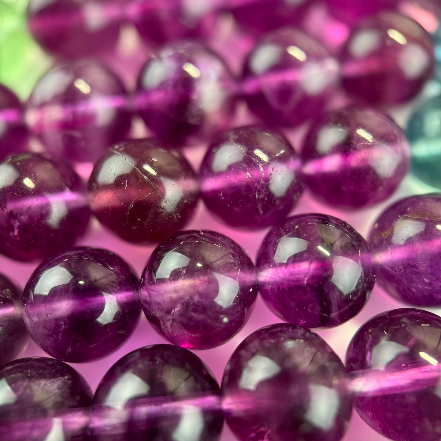 Rainbow Fluorite AAA Polished Round Beads image 1