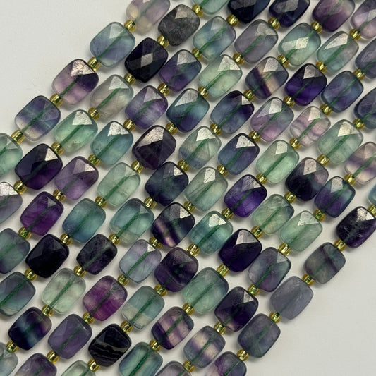 Rainbow Fluorite Beads - Rectangular Faceted Cushion Cut