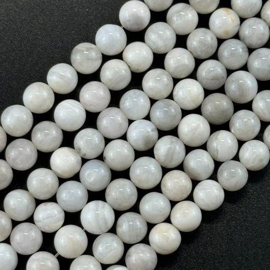 White Lace Chalcedony Beads - Polished Round