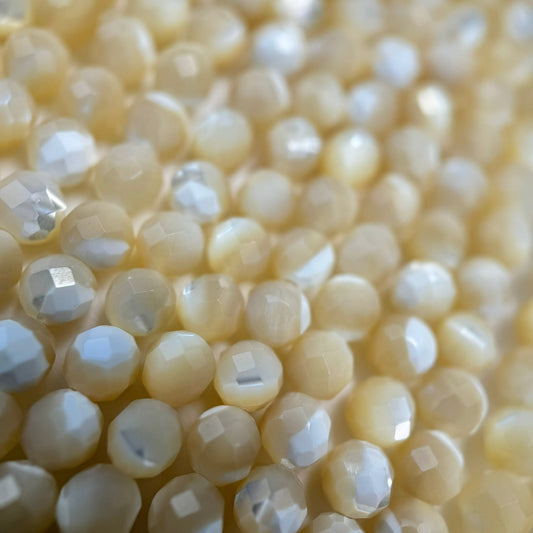 Beige Mother of Pearl Faceted Round Beads