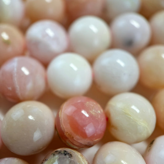 Pink Opal Polished Round Beads - (AA Quality)
