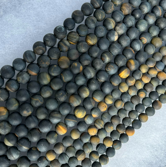 Tiger's Eye Blue Frosted Round Beads (A Quality)