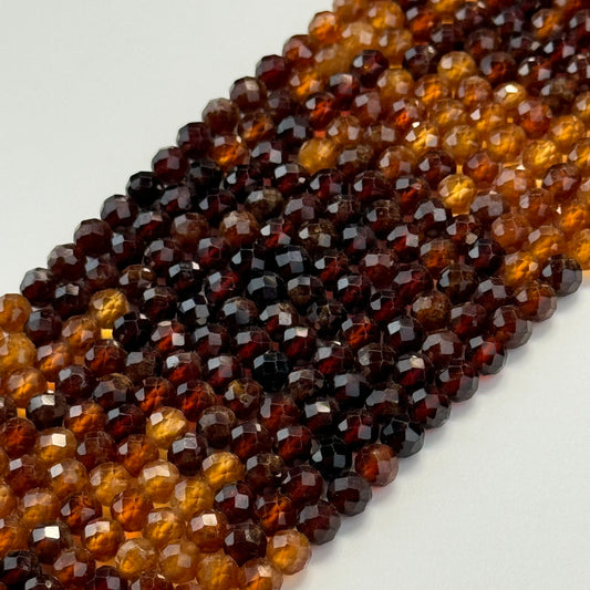 Bicolor Hessonite Garnet Gemstone Beads - Faceted Round