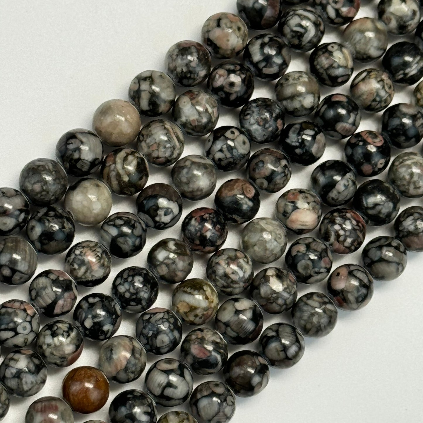 Pink Fossil Agate Polished Round Beads (8 mm) image 0