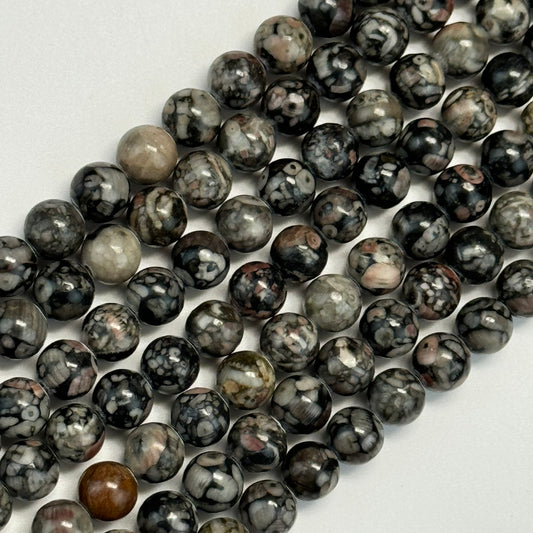 Pink Fossil Agate Polished Round Beads (8 mm)