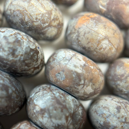 Jasper Brown Coral Frosted Rondelle Beads (A Quality)