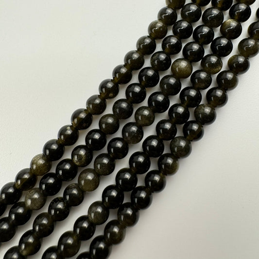Obsidian Gold Sheen Polished Round Beads - (AA Quality)