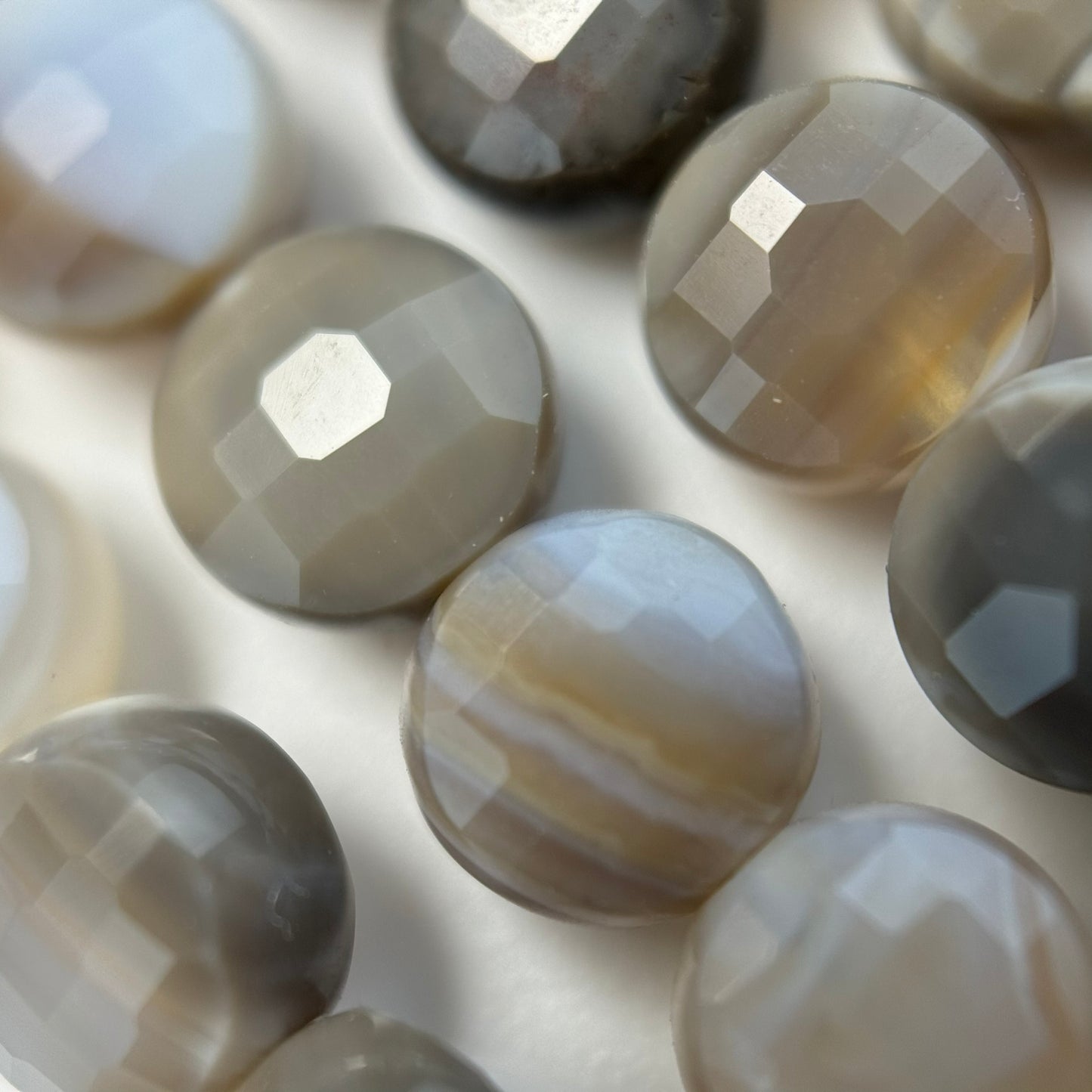 Banded Agate Gemstone Beads - Lentil Shape - Faceted Finish