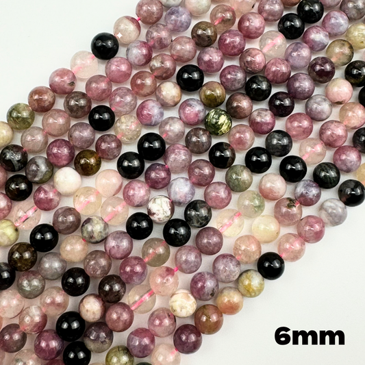Multi-Coloured Tourmaline Polished Round Beads