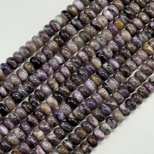 Rondelle Polished Charoite Beads - (AA Quality)