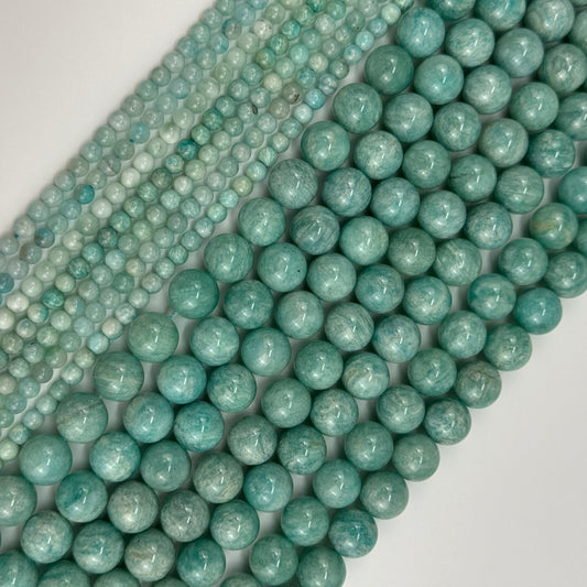 Smooth Green Amazonite Polished Round Gemstone Beads - (AAA Quality)