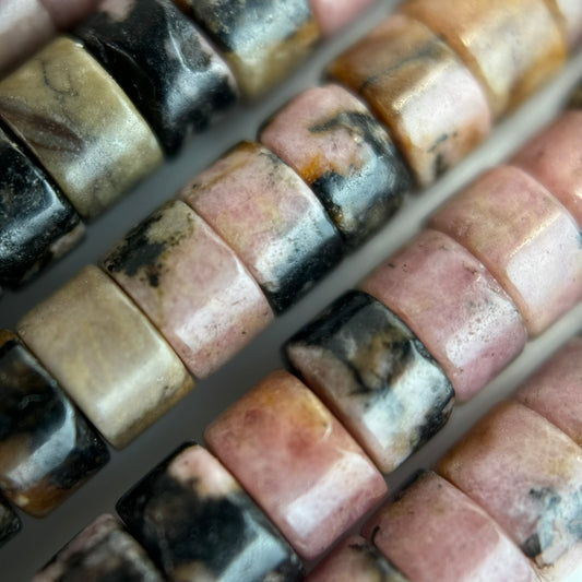 Rhodonite Dendritic Heishi Beads