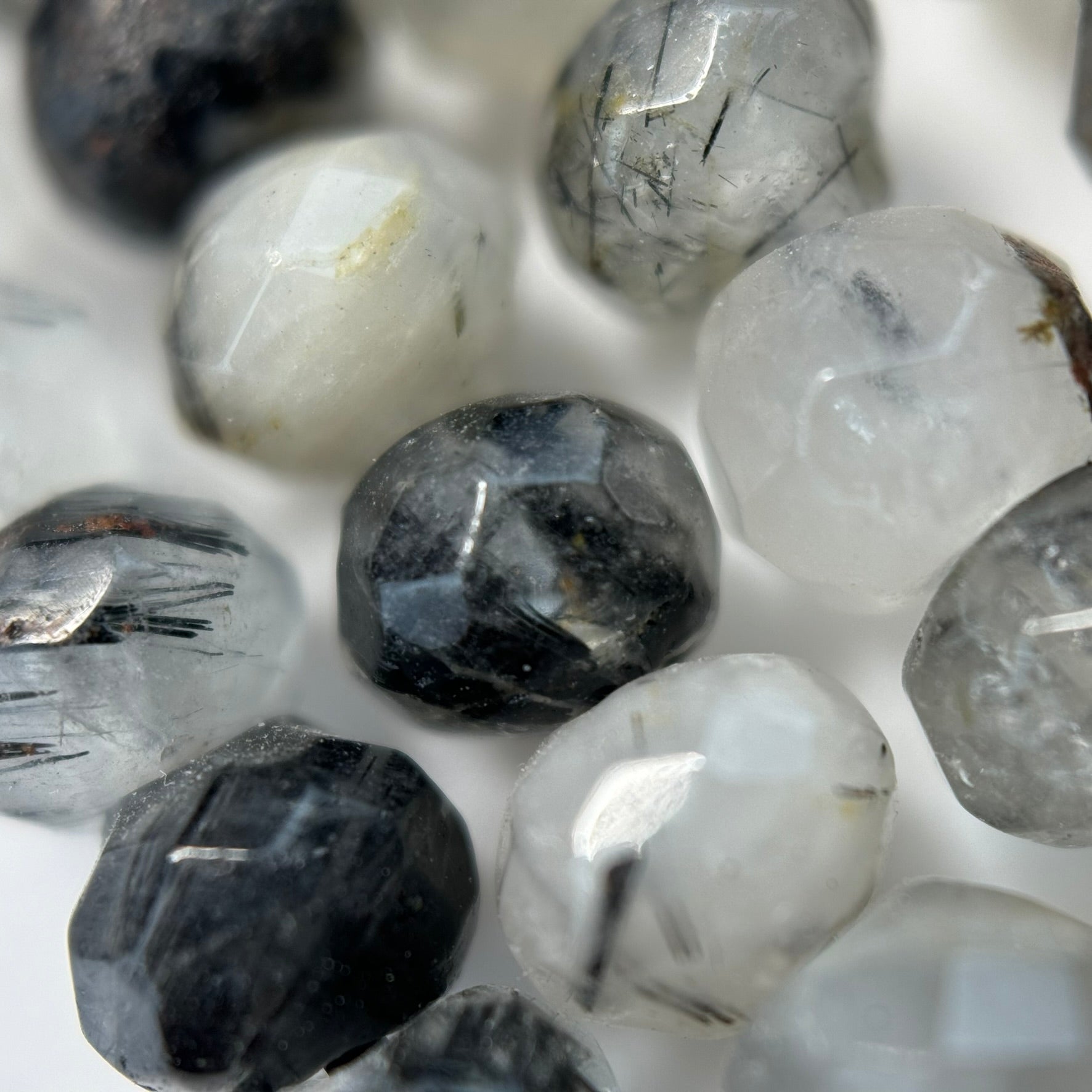 Black Tourmalinated Quartz Faceted Rondelle Beads image 4