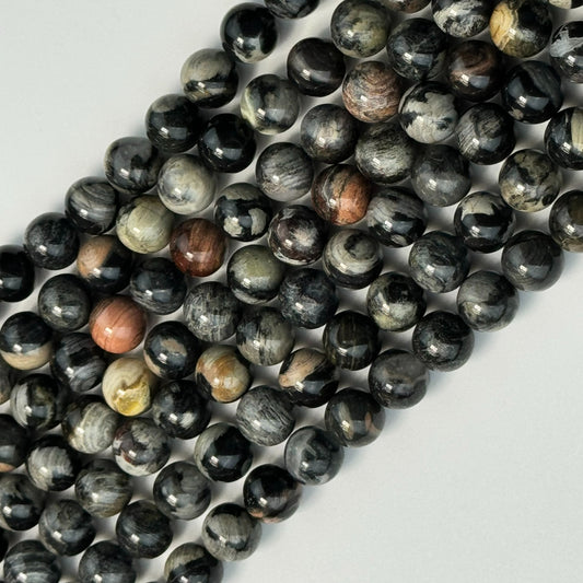 Black Silver Leaf Round Beads image 0