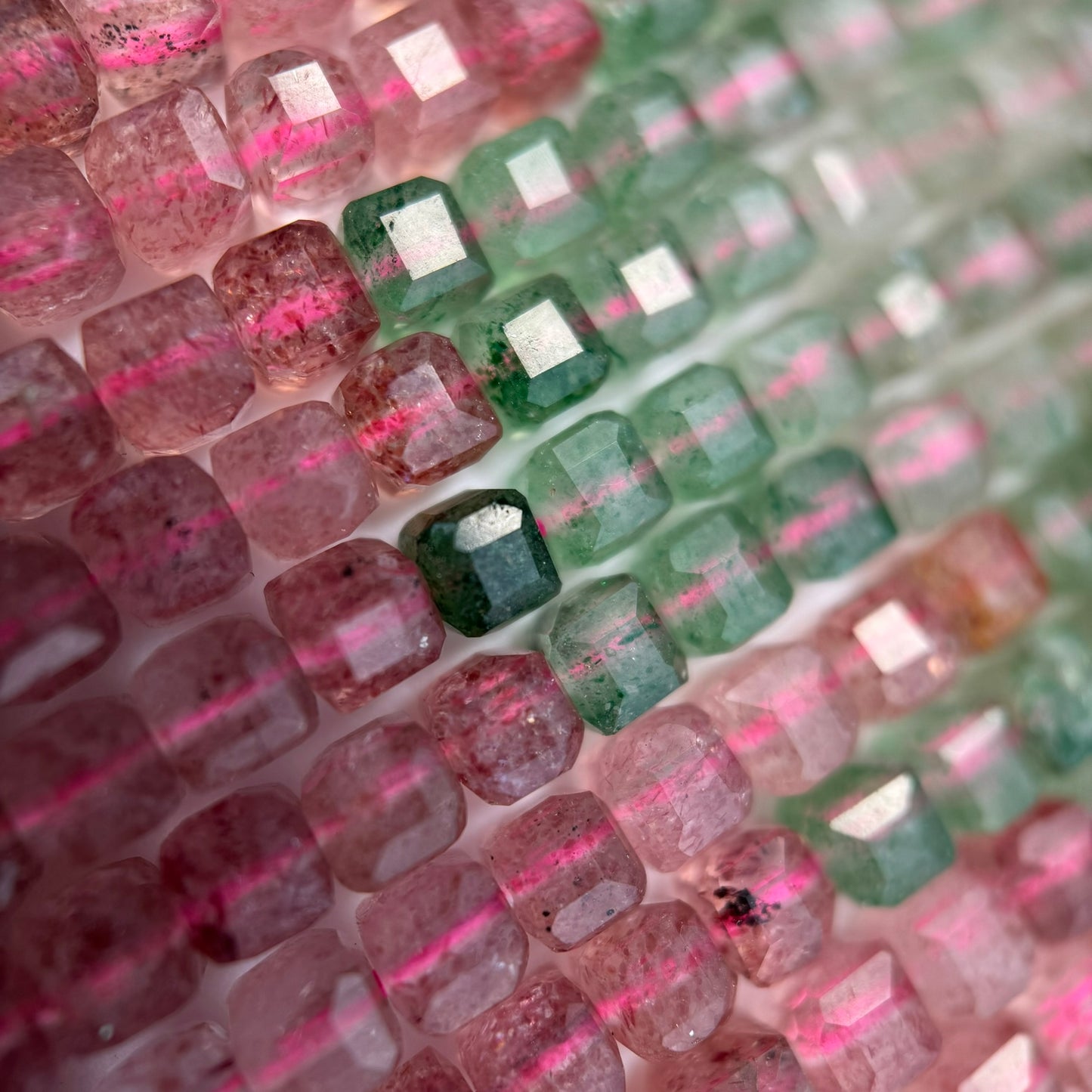 Multicolor Strawberry Quartz Square Beads image 6