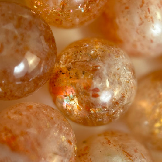 Sunstone Polished Round Beads - (AAA Quality)