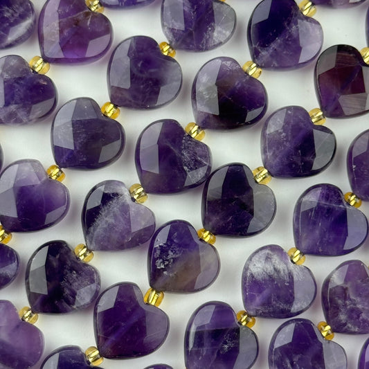 Chevron Amethyst Faceted Heart Beads