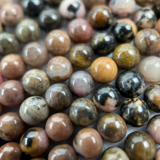 Dendritic Rhodonite Polished Round Beads