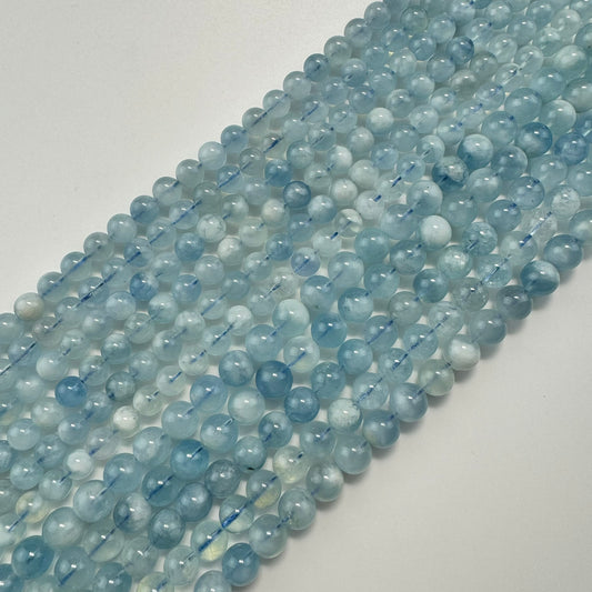 Aquamarine Polished Round Beads - (AA Quality)