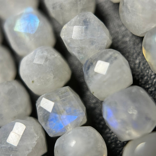 Moonstone Rainbow Faceted Square Beads - (AA Quality)
