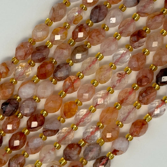 Hematoid Quartz Faceted Barrel Beads